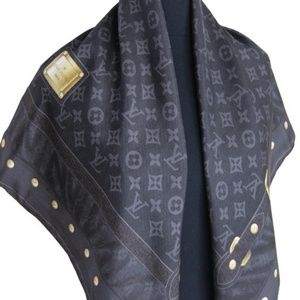 Louis Vuitton Black Gold Silk Denim Scarf